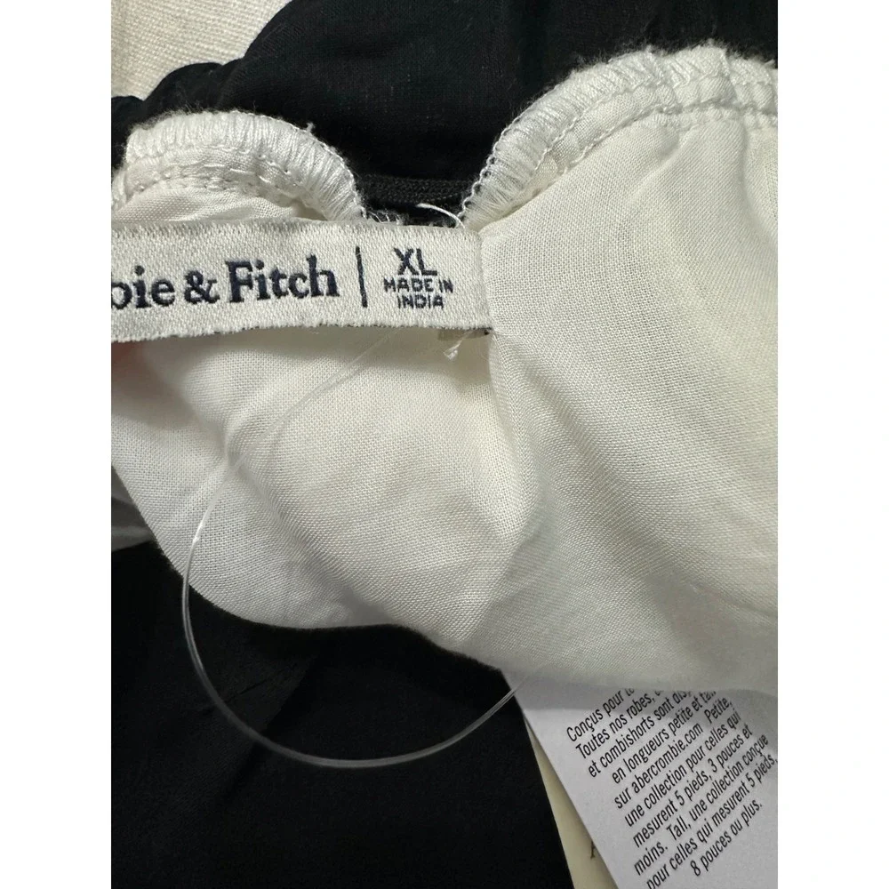 Abercrombie & Fitch Linen Blend Maxi Dress Black White Colorblock XL NEW
